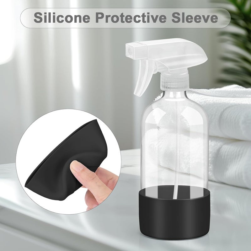 Worldgsb 2 Pack Glass Spray Bottles with Silicone Sleeve, 16 oz Empty Refillable Containers with Adjustable Spray Nozzles, Spray Bottles for Hair, Cleaning Solutions and Plants Black - Image 3